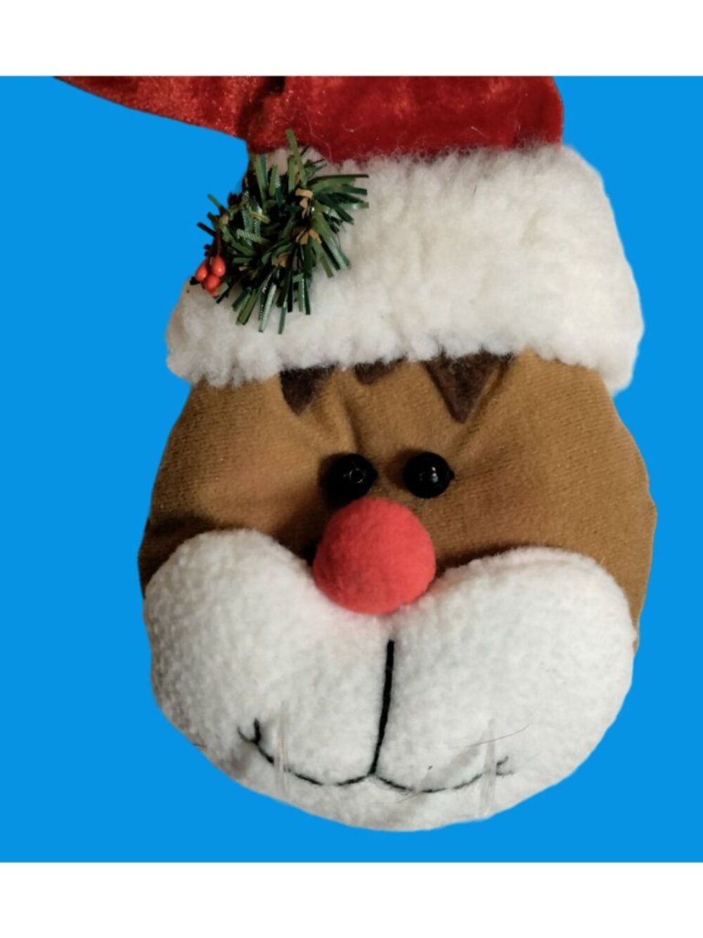 Christmas Cat Plush Applique Santa Hat Craft